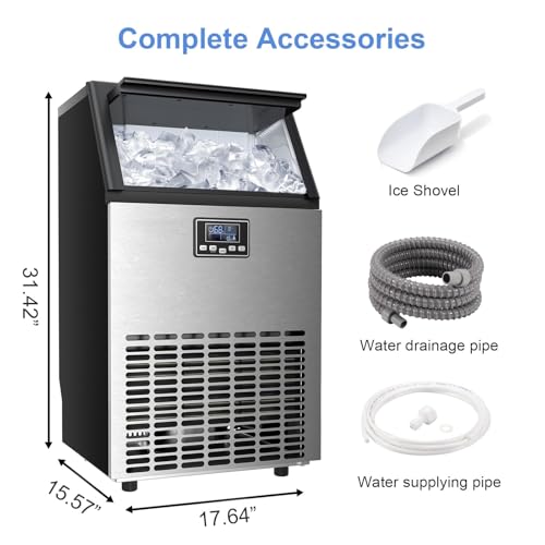 Image of Kismile Commercial Ice Maker, Freestanding Crescent Ice Maker 120lbs /24h, 30lbs Storage Bin, Full Heavy Duty Stainless Steel Construction, Ice Maker Machine for Home Bar, Coffee Shop, Business