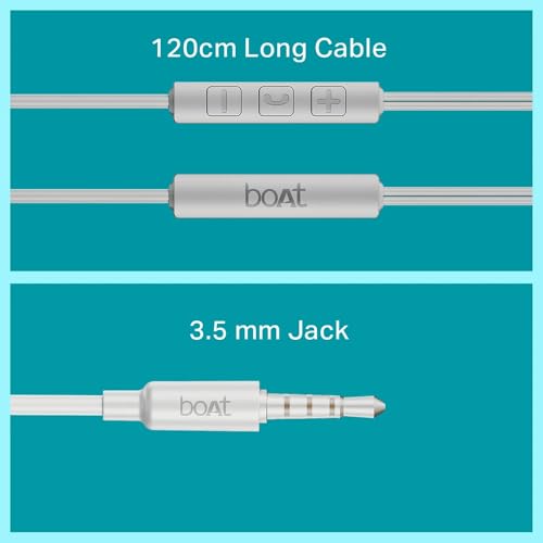 Image of boAt Bassheads 55 Wired Earphones with 10mm Drivers, Metallic Buds, in-Line Mic & Lightweight Design (White)