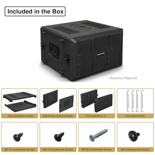 Image of Sound Town 6U Molded PE Rack Road Case with 17 inch Depth, Microphone and Accessory Storage Lids, Twist Latches, Front & Rear Rack Rails, Lightweight (STRC-PE6U)