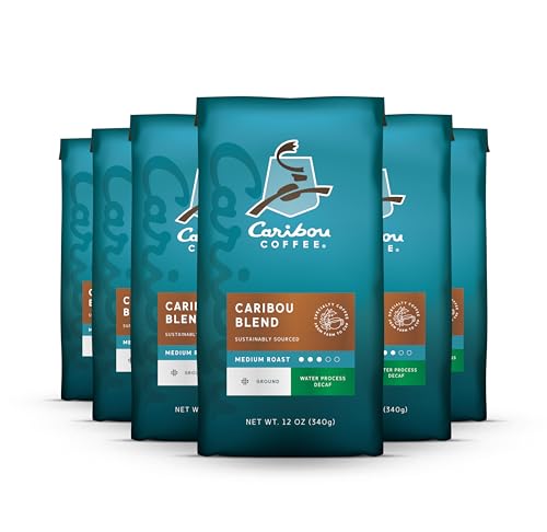 Caribou Coffee, Medium Roast Naturally Decaffeinated Ground Coffee - Caribou Blend 72 Ounces (6 Bags of 12 Ounces)
