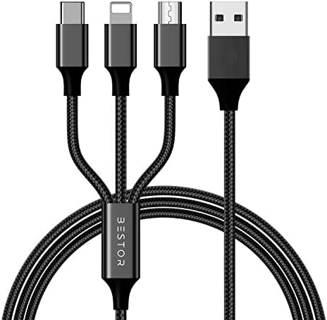 BESTOR® 3-in-1 Multi Charging Cable – Nylon Braided Fast Charging Cable for Android, iOS, Type-C Devices – Compatible with Smartphones & Tablets (Black)