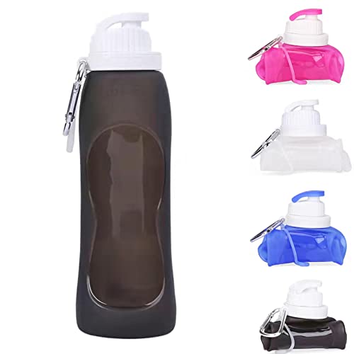 PAPU Bouteille d'eau sport sans BPA,Bouteille d'eau ultralégère 500ml Bouteille d'eau pliable anti-fuite Bouteille d'eau sport pour le fitness, le yoga et la randonnée (gris foncé)