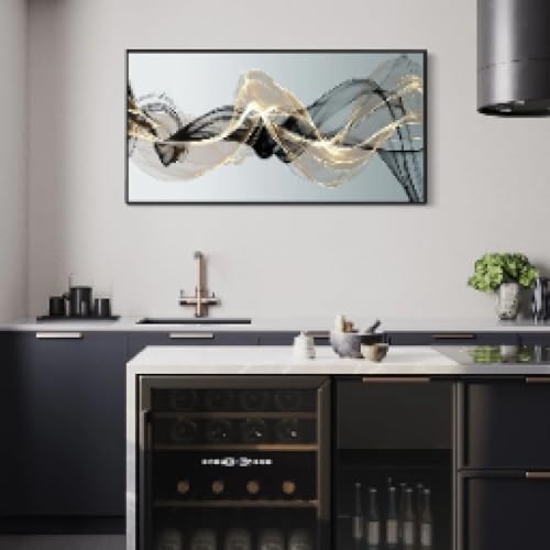 Peinture murale abstraite noire et dorée et décoration murale géométrique