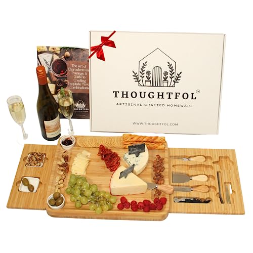 Bamboo Charcuterie and Cheese Board Set - Large Wooden Serving Platter for Appetizers, Meat, Cheese Trays - Ideal Housewarming Gift by THOUGHTFOL