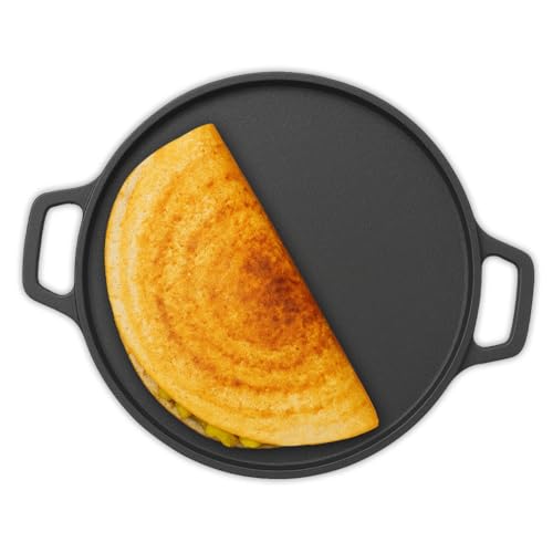 Image of AVIAS Cast Iron Dosa Tawa 30cm Pre-Seasoned 12 Inch | Double Handle Naturally Nonstick Cast Iron Tawa | Gas & Induction Compatible | 100% Pure Toxin-Free Roti Chapati Tawa for Dosa, Uthappam, Naan
