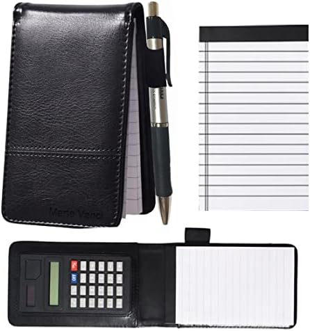 SAYEEC PU Leather Journal Mini Notebook with Calculator Working Small Notebook Notepad with Pen Pad Holder Set Multifunctional A7 Soft Cover Black Notebook for Office Working, Study