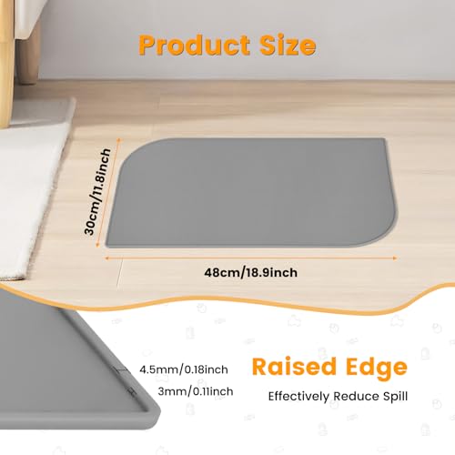 LDYOEN Dog Bowl Mat, Waterproof Dog Bowl Mat, Cat Bowl Mat with Raised Edges, Silicone Pet Mat BPA Free (Grey, 48 x 30 cm) - Image 2