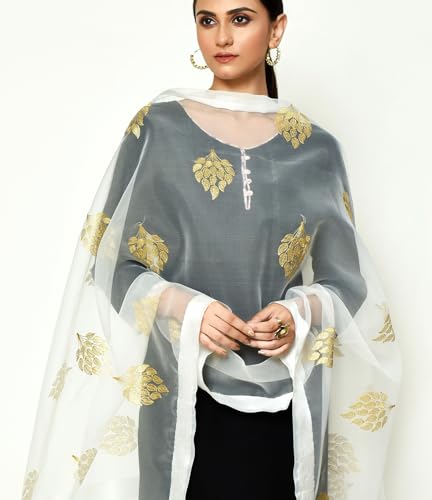 Women's Banarasi Organza Tissue Dupatta with Gold Zari Embroidery, Stole Scarf Wrap Chunni2