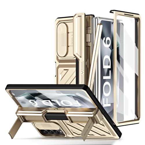 Coque Samsung Z Fold 6 pour protéger l'écran et ranger le stylet avec support doré
