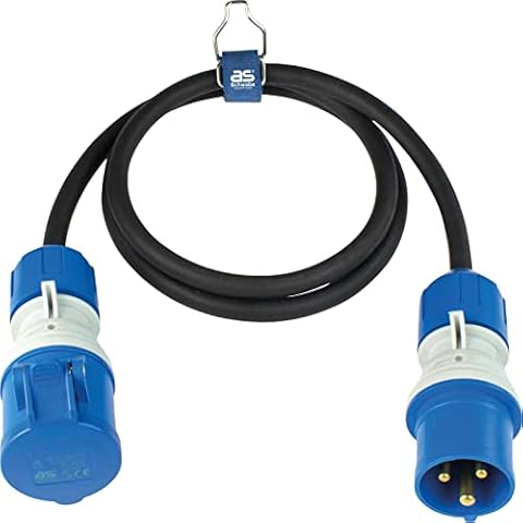 as - Schwabe CEE 61401 Camping Extension Cable 5 m with Powerlight Voltage Display, CEE Plug & Coupling, 3-Pin 230 V/16 A, Outdoor IP44 Splash Protection, Black Cover