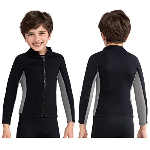 Camiseta de neopreno para niños, 3mm, manga larga, con cierre frontal, para deportes acuáticos miniatura 1