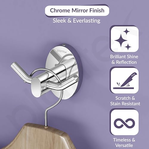 Image of Plantex 304 Grade Stainless Steel Hooks for Hanging Clothes and Towels in Bathroom /Living Room /Bathroom Accessories - Olive (Chrome)