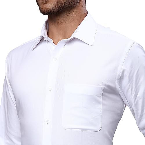 Image of Raymond Men's Pure Cotton Solid Pattern Slim Fit Semi Cutaway Collar Full Sleeve Formal Shirt