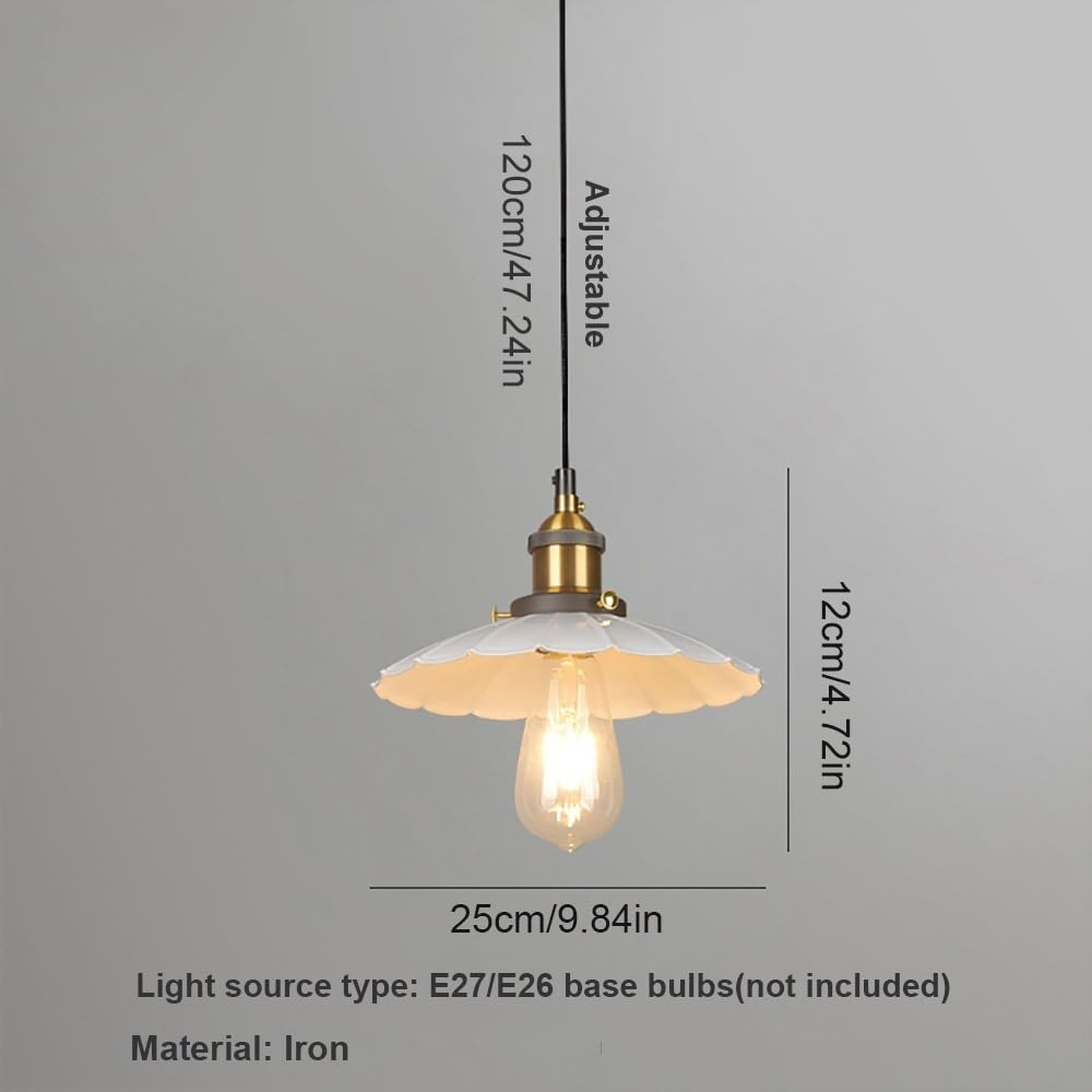 Pendelleuchte Industriell Rund Geriffelt, Hängelampe Verstellbares Kabel Retro Welle Eisen Kronleuchter für Schlafzimmer Esszimmer Café Bar(White,25cm/9.84in)