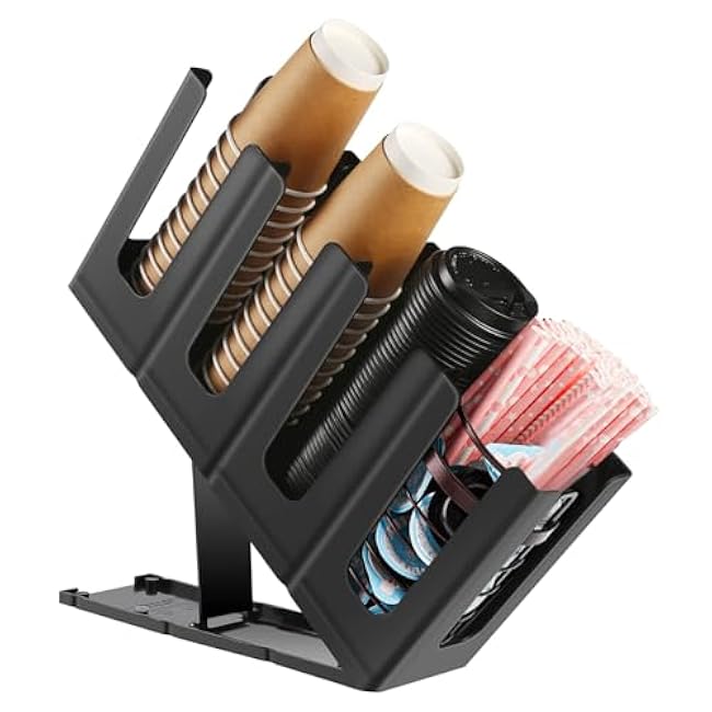 Coffee Cup and Lid Holder Organizer Adjustable Dispenser for Countertop