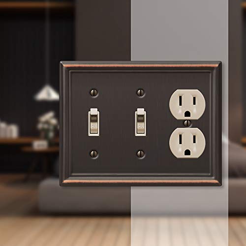 Image of Amerelle 149TTDDB Chelsea Wallplate, 2 Toggle / 1 Duplex, Steel, Aged Bronze, 1-Pack