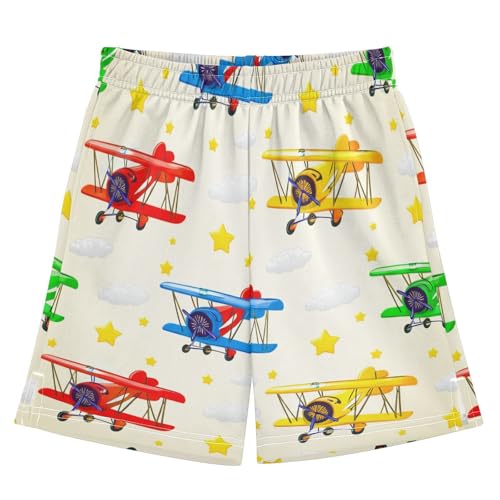 Colorful Vintage Aairplanes Athletic Shorts with Zipper Pockets, Youth Boys Athletic Running Shorts for Summer