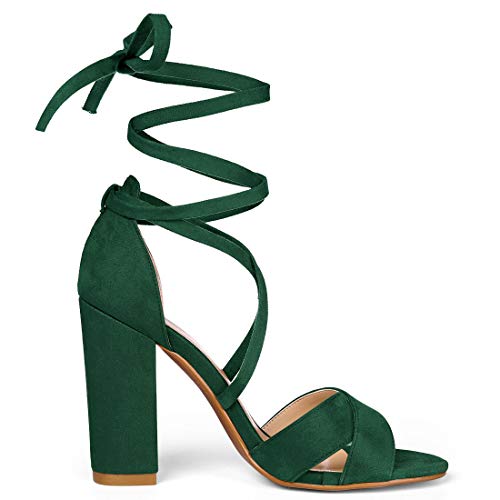 Allegra K Women Crisscross Front Block Heeled Lace Up Green Sandals 7.5 M Us #TOP5