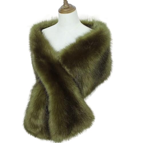 Women Faux Fur Shawl Wrap Collar Long Winter Neck Warmer Wraps Scarf Stole Wedding Sleeveless 1920s Bridal Fur Scarf (Army Green)2