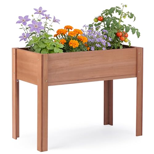 SoliWood Raised Garden Bed with Legs, 40x20x31'', Outdoor Wood Elevated Planter Box, Thick Legs, w/Liner