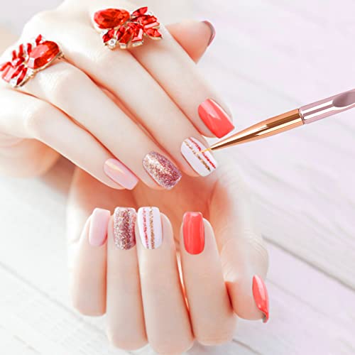 Unaone [3 Pack] Nail Art Brushes Set, Nail Art Liner Pen Painting Brushes Striping For Drawing Lines, Short Strokes, Protector Lid Includes (Rose Gold/6 Pack) #TOP2
