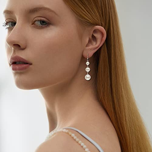 Pearl Earrings For Women, 925 Sterling Silver Shell Pearl June Birthstone | Pretty Long Pearl Drop Earrings With 6 Pearl Dangle Earrings Mother's Day Jewelry Gifts For Wife Mom Girlfriend #TOP2