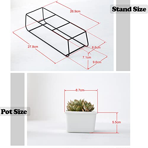 Chiree Succulent Plant Pot Set 3Pcs With Creative Rectangular Metal Frame For Gifts Thickened Ceramic Planters Square Succulent Cactus Orchid Plant Stand For Home Office For Indoor Outdoor #TOP4