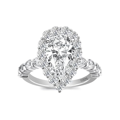 2.5ct Elongated Pear Shaped Engagement Ring,925 Sterling Silver Halo Simulated Diamond Promise Ring for Wedding,Daily,Travel