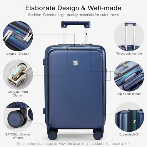 Image of Hanke Grace Suitcases with Wheels Hardshell Carry On Luggage Airline Approved, 20 Inch Travel Suitcase Lightweight Tsa Luggage for 2-3 days Short Business Trips., Dark Blue, 20 Inch Expandable
