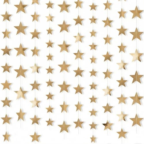 Image of Patelai 210 Feet Glitter Star Garland Banner 2026 Party Decoration Double Side Star Hanging String Streamer Paper Twinkle for Graduation Wedding Birthday (Champagne Gold)