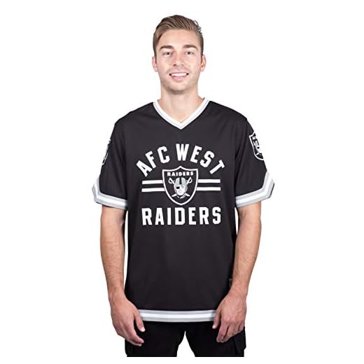 Ultra Game NFL Las Vegas Raiders Mens Standard Jersey V-Neck Mesh Stripe Tee Shirt, Team Color, Large