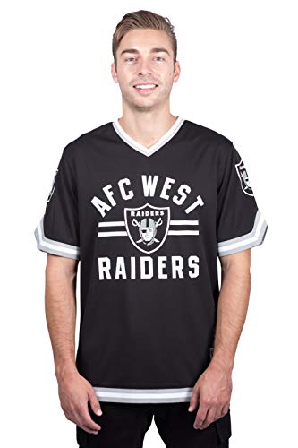 Ultra Game Men's NFL Standard Jersey V-Neck Mesh Stripe Tee Shirt, Oakland Raiders