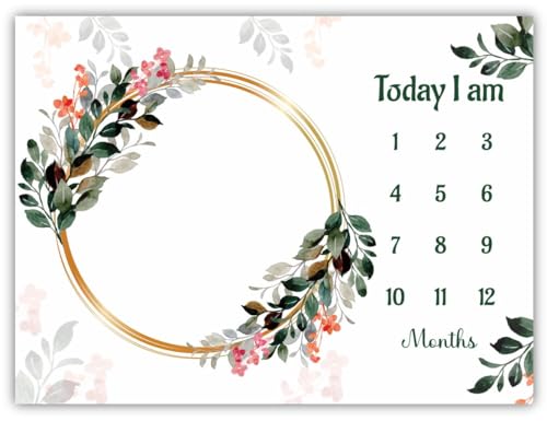 Image of Monthly Milestone Blanket Floral Wreath Design | 1-12 Months | Ultra-Soft & Skin-Friendly | Ideal for Newborn Boys & Girls | Perfect Baby Growth Tracker & Photoshoot Prop