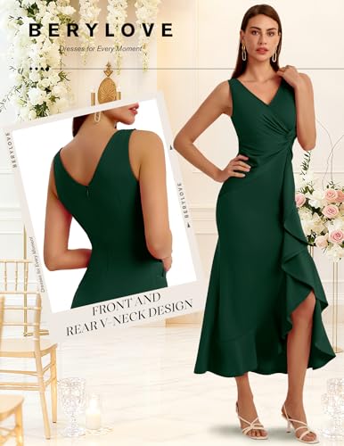 Image of BeryLove Formal Wedding Guest Evening Midi Ruffle Dresses Prom Cocktail Party Mother of The Bride Dress