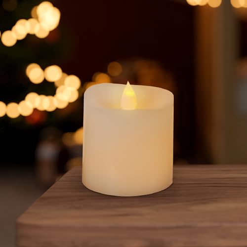 Image of 3x3 Flickering Flameless Candles Set of 1,3 inch Real Wax LED 600 Hours Battery Candles with Timer Remote,Control for Wedding Party Indoor,Ivory
