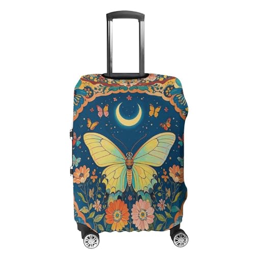 Butterfly Flower Tapestry Elastic Luggage Cover Suitcase Protector for 19-32 Inch Suitcases | Universal Stretchable Travel Bag Cover | Anti-Scratch, Washable with Zipper Closure S4