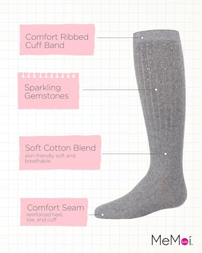 MeMoi Girls' Ribbed Gemstone Knee High Socks3