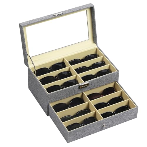 Image of AUTOARK Linen Eyeglasses Storage Case Organizer,12 Piece,Grey,AW-096 | Sunglass Display, Drawer Lockable