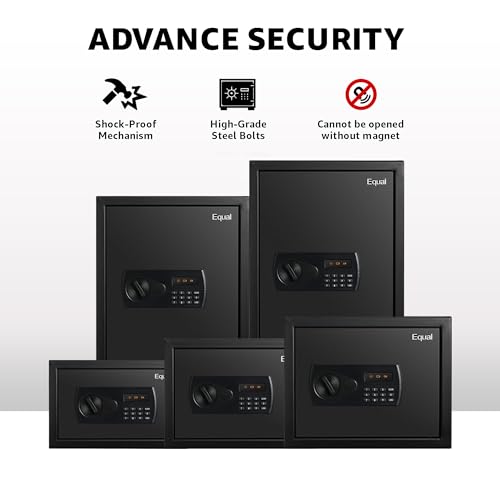 Image of Equal 20L SecureX Safe Locker for Home | Dual Deadbolt Digital PIN Lock X2 + Emergency Key | 8-Gauge Steel Door | 3 Year Warranty | 20 Litre - Black