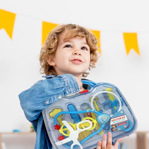 Doctor Play Set – 8-Pcs Toddler Doctor Kit Set with Stethoscope, Syringe, Glasses, Scissor, and More – Cute Play Doctor Set for Kids – Pretend Play Kids Doctor Kit for Toddlers 3-5+