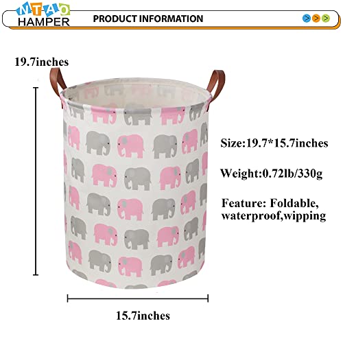 Image of NTAOHAMPER Laundry Basket,Waterproof Hamper,Clothes Hampers for Nursery,Gift Basket,Room Decor,Collapsible Storage Basket (Pink Elephant)