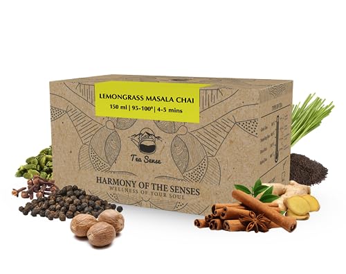 Image of TEA SENSE Lemongrass Masala Chai | 15 Pc Pyramid Tea Bags | Assam CTC, Ginger, Cardamom, Clove, Cinnamon, Nutmeg, Black Pepper | Strong & Flavourful Milk Tea