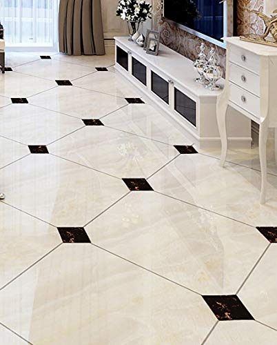 Ampire Floor Stickers Tiles Marble Look Diamond Shape Self-Adhesive Waterproof Decoration Living Room Bathroom (FS2) (Black) (1 cm x 8 cm x 8 cm)