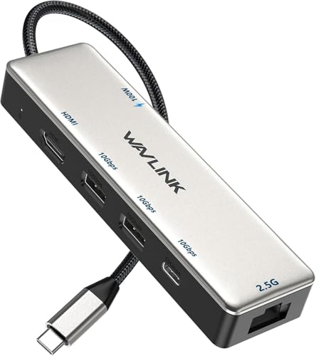 WAVLINK Hub USB C 10Gbps com Porta Ethernet 2.5G, HDMI 2.1 4K@120Hz, PD 100W, 3x USB 3.2 Gen 2, Adequado para MacBook Pro/Air, iPad, Dell, HP