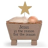 Blossom Bucket 218-13144 Jesus is The Reason for The Season Baby Jesus in Crib with Star Figurine