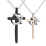 Men,Women's 1 Pair Stainless Steel Pendant Necklace CZ Gold Silver Two Tone Black Cross Ring Love Valentine Couple His & Hers Set