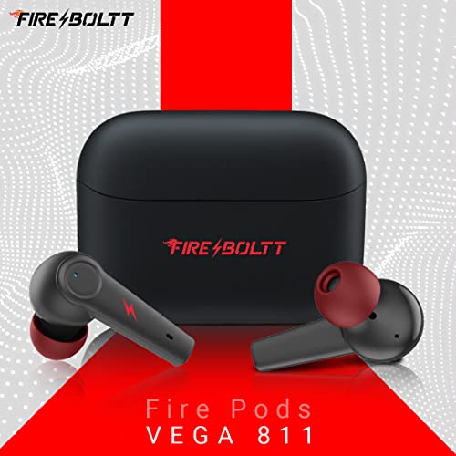 Image of Fireboltt Fire Pods Vega 811 TWS earbuds with captivating RGB lights, Bluetooth 5.3, Gaming Mode, Quad Mic ENC, and voice assistance (Black Red)