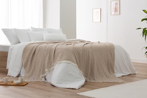Extra weiche Baumwolldecke mit Streifenmuster, Mehrzweck-Tagesdecke für Sofa, Bett, dekorativer Bezug und Fular (Sandbeige, 120 x 180 cm), Beige Sand