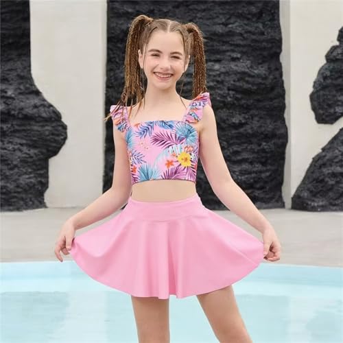 Image of CHILDRENSTAR Girls Tankini Swimsuit with Skirt 3 Pieces Bikini Bathing Suit | 3-Piece Swim Suits with Skirt For Modest Adjustable Straps Shiny Sparkle Mermaid and Tropical Print Cute Beach Swimwear