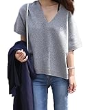 Short Sleeve Sweater Women's Knitted V-Neck Pullover Loose Top Basic Blouse